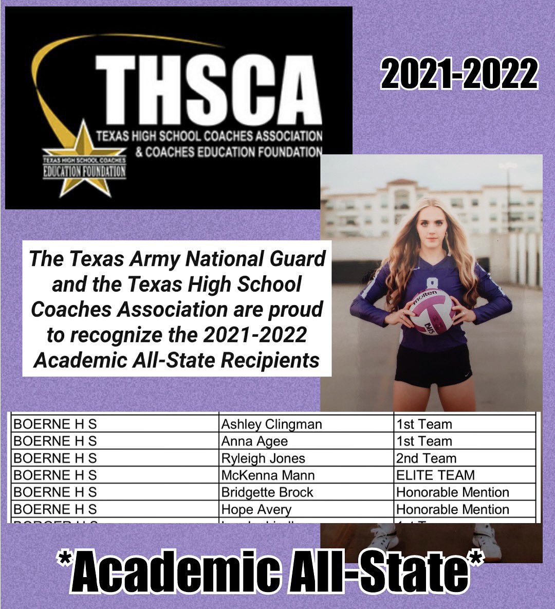 Shout out to Ryleigh Jones -18P- for making Academic All-State💜