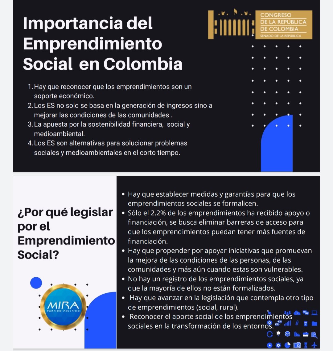 aydeelizarazoc's tweet photo. Avanza Proyecto-Ley de #EmprendimientoSocial de autoría de @PartidoMIRA con aprobación unánime del @SenadoGovCo, agradecimiento a todas las bancadas que dieron su apoyo a los emprendedores 🇨🇴 https://t.co/FFsNVgNzlw