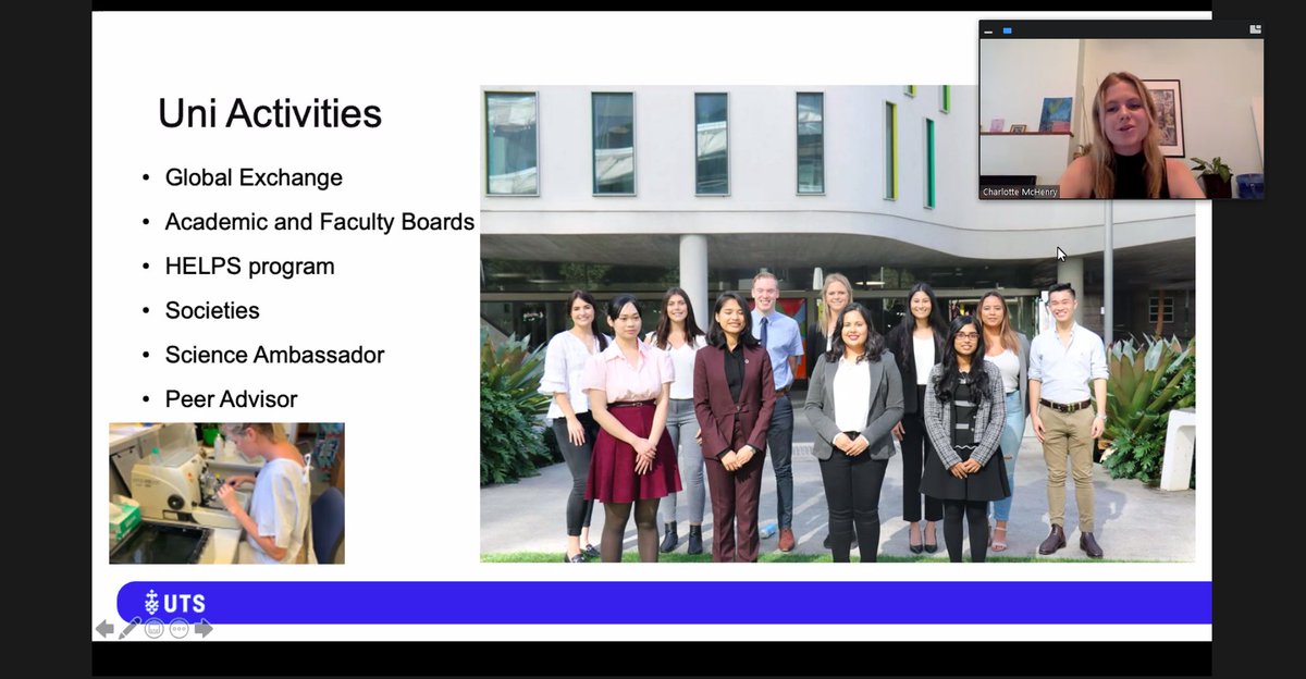 UTS_Science's tweet photo. #LIVE: "Uni has so many great opportunities to get involved!" - Charlotte, Advanced Science / CII at UTS👩💊📈

Check out some of the ways Charlotte's building her leadership skills, finding new mates and making an impact 😊

#StudentInsight #WorldScienceDay https://t.co/yhHjDzvLrf