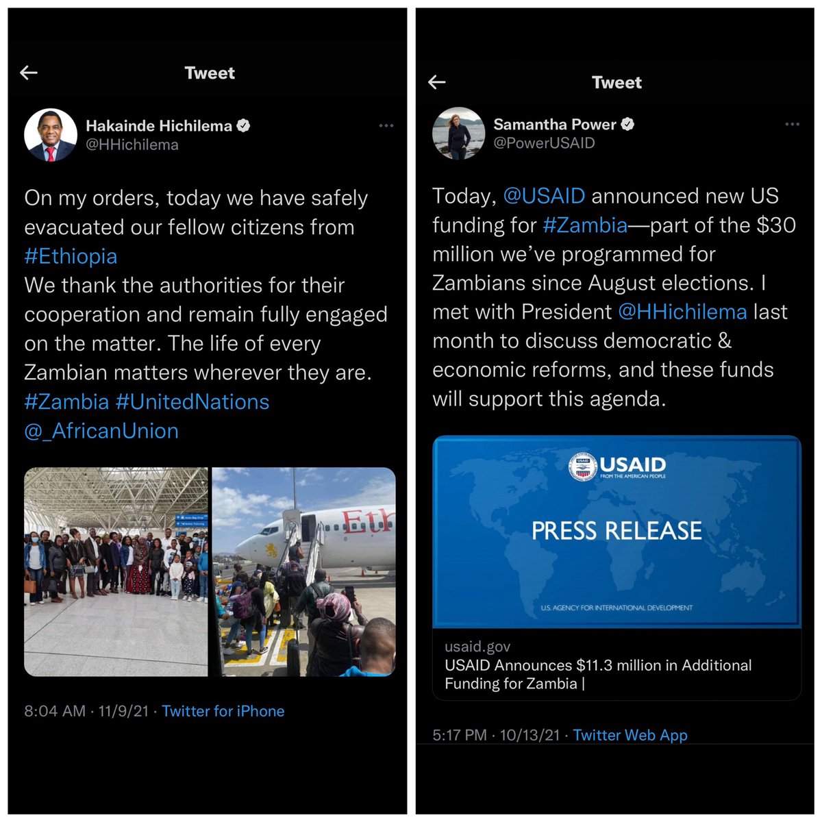 SolomonMKassa's tweet photo. Instead of showing solidarity against #neocolonialism by not falling for a false narrative, like several other fellow African nations are doing to support #Ethiopia, it appears that #Zambia’s President chose to just follow the money 💰 #NoMore 💚💛❤️ https://t.co/l2v4b4exrr