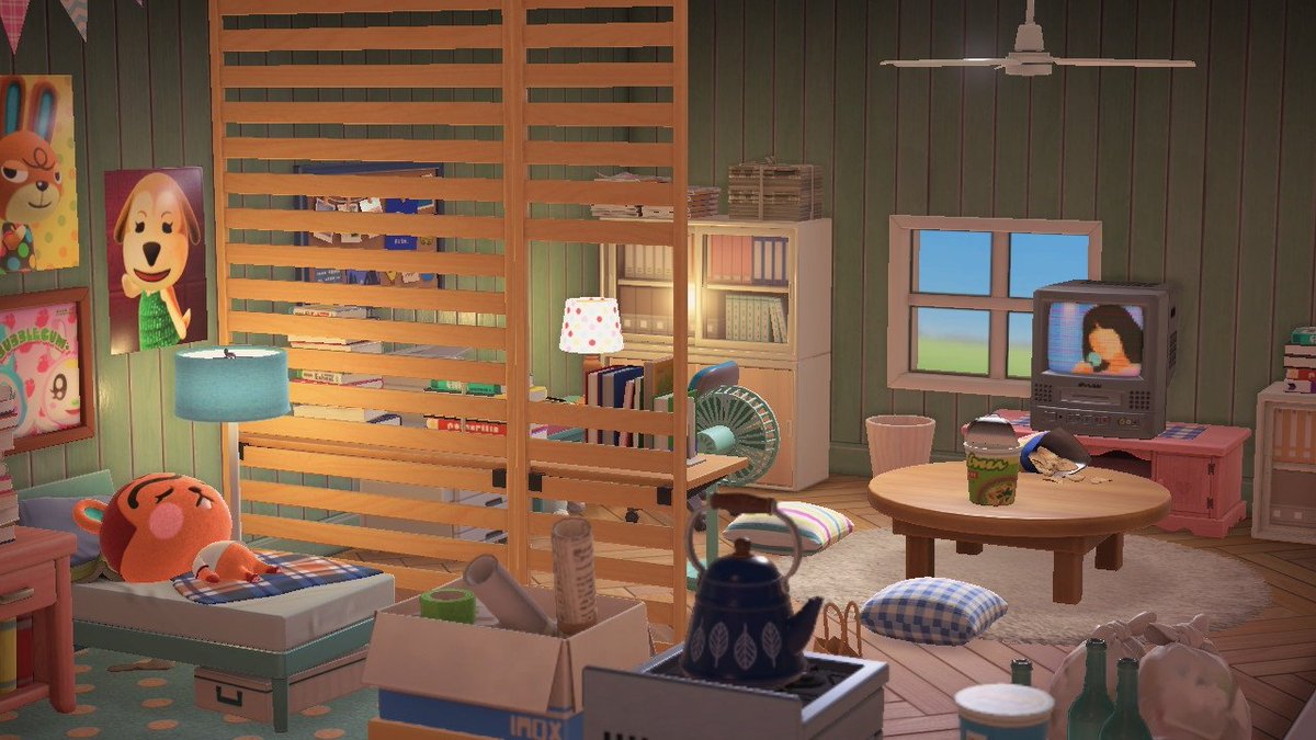 julietherobot's tweet photo. happy home paradise is so fun. hazel wanted a room for a cartoonist, so i tried to go for some "damn b**ch you live like this?" type of vibes https://t.co/iU22rIQ4S9