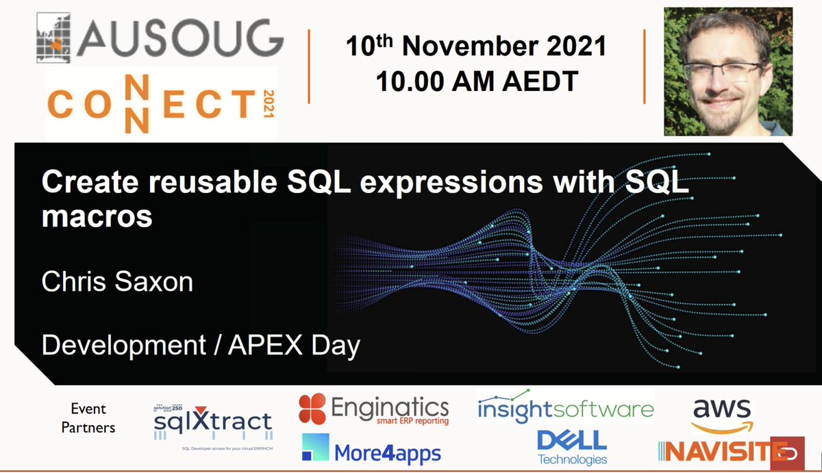 LinoSchilde's tweet image. Day 2 session 2 of #ausougConnect21 with @ChrisRSaxon and #sqlMacros
We are LIVE now but registrations are still opened
attendee.gotowebinar.com/register/65114…
#oracle #sql #plsql