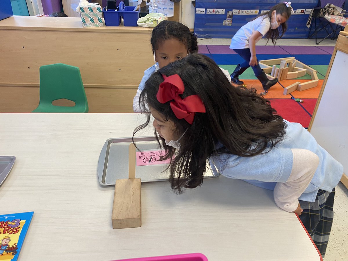 tinyteacher5590's tweet photo. We’ve been talking about the way things move, so we read the 3 Little Pigs to discuss what things can be moved by wind/air and what things can’t. Then we did our own experiment in science center 🔎💨 #thecowartadvantage #prekscientists https://t.co/GuBcWUuBd9