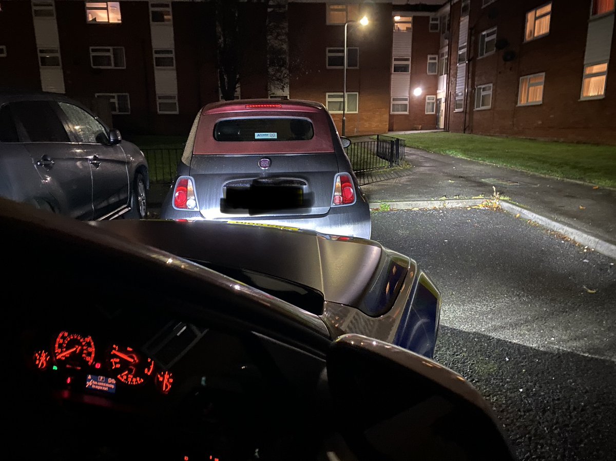 Stolen Fiat 500 found parked up in a residential car park. Thanks to the eagle eyed member of the public who recognised it as stolen from social media #MRPU #SYN1