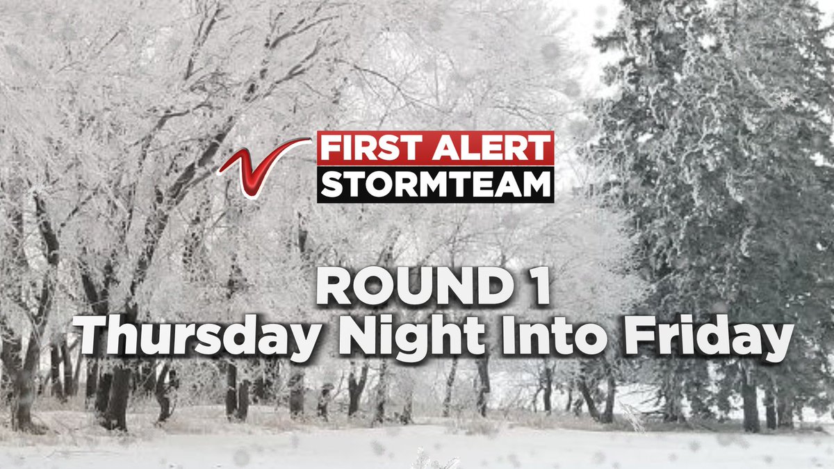 UPDATE Round 1 Snow on First Alert Weather Days on Thursday and Friday.... Snow will push from north to south into the valley and western Minnesota. Tricky travel possible with wind gusts over 35 mph along with areas of moderate snowfall.  Stay tuned and be prepared. https://t.co/M3VpNSH4i4