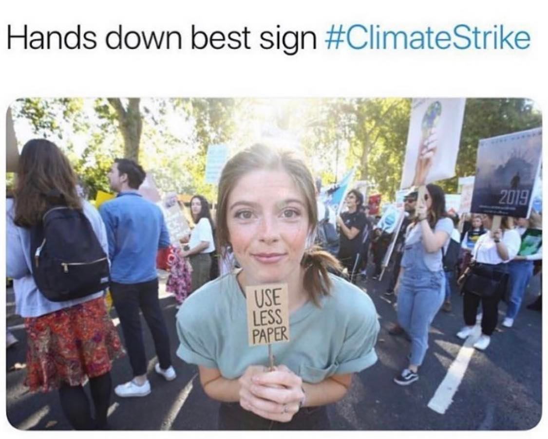 SustainableZon3's tweet photo. #climatestrike #lesspaper #savethetrees https://t.co/oaGJo8AYkB