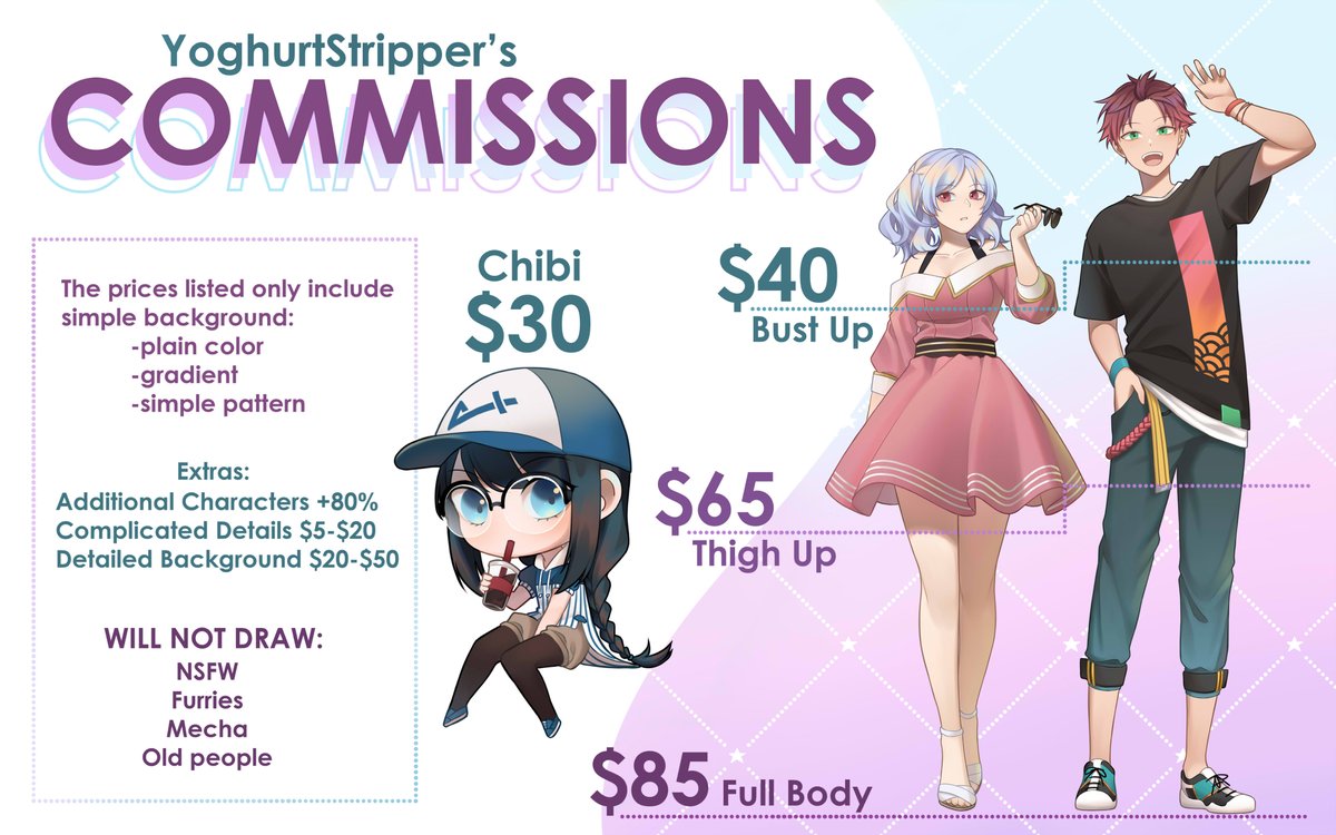 YoghurtStripper's tweet photo. 💜💙OPENING 3 COMMISSION SLOTS!💙💜
Not on a "first come, first served" basis so if you are interested, just send me a dm with the details of your commission. 
I'll close it in 3 days or whenever the slots are full.
More commission info on https://t.co/xvArdOx6n0

Thank you!!! https://t.co/uwRD95lMOC