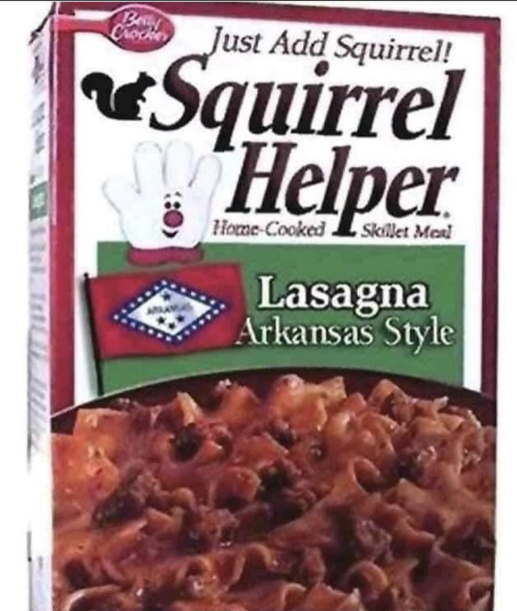ladderstands's tweet photo. Follow us for more dinner tips!

#whatsfordinner #dinnerideas #squirrel #squirrelhelper #hamburgerhelper #bettycrocker #arkansasstyle #mealinabox #dinnerinabox #wildgamedinner #wildgame #huntingmemes #fieldtotable #justaddsquirrel https://t.co/zWP6tBSH8e