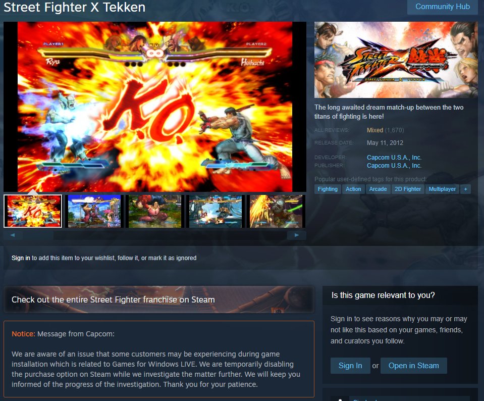 Street Fighter X Tekken no Steam