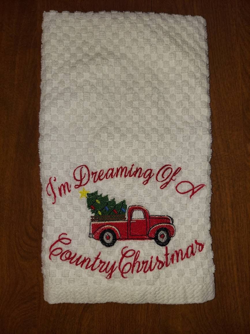 Dreaming Of A Country Christmas 100% Cotton Kitchen Towel #customized #handtowels #custom #kitchentowels #kitchentowel #towel #towels #embroidered #kitchen etsy.me/3C3tjrv