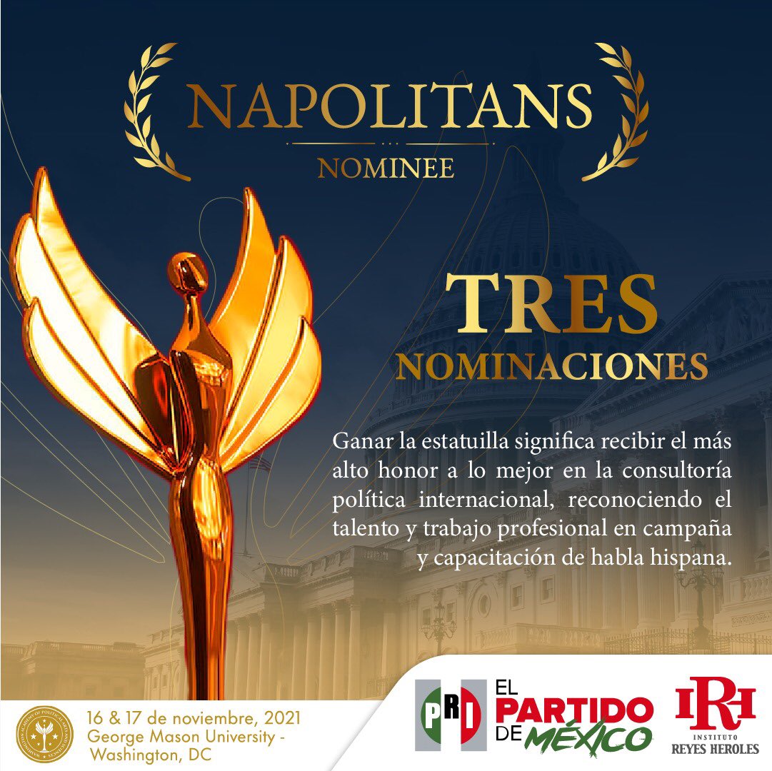 IRHnacional's tweet photo. ¡En el Instituto Reyes Heroles nos sentimos orgullosos!

Obtuvimos 3 nominaciones en los "Napolitan Victory Awards" en las categorías de “Investigación Académica del Año", "Libro Político del Año" y en "Programa de Educación Política del Año". https://t.co/Er6IyaGT2e