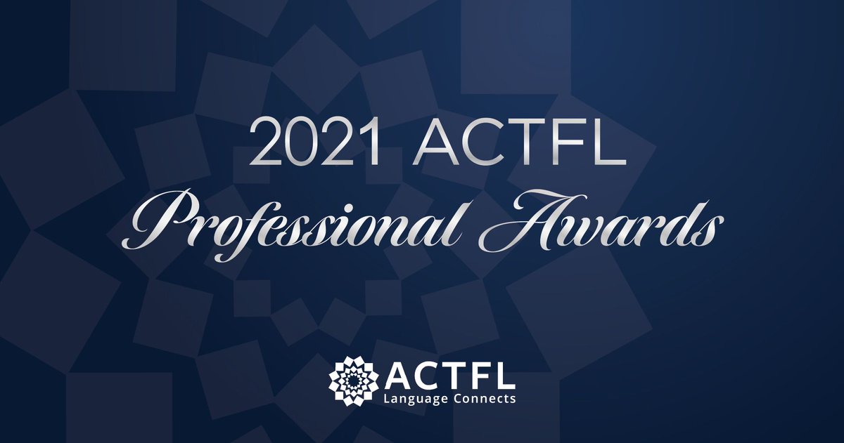 Help us celebrate achievements in the field! 
This year, we will be recognizing outstanding educators and supporters of the language education profession during a virtual ceremony to be held at #ACTFL21 on November 19 at 6:20 p.m. ET.
To learn more, go to: bit.ly/3mZEFWq