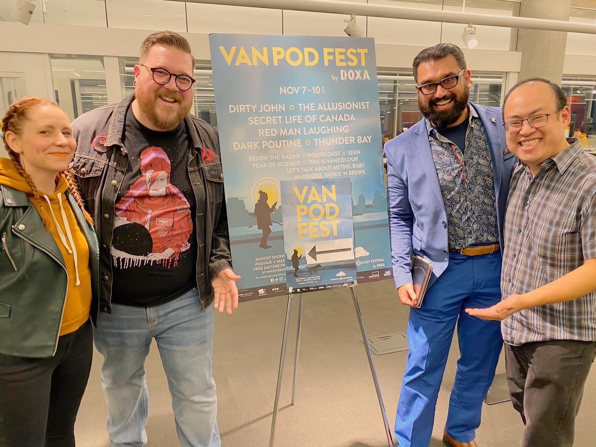 vancolour's tweet photo. A little Tuesday time-travel to this day, two years ago… in the before-time✨

My first live podcast recording, as part of Vancouver Podcast Festival, with the very cool dudes at @ScienceFears and the fabulous @MsKatieEllen!

Also, I met @AshDKelly, @cseucharan, and @sarabynoe! https://t.co/hG6pMCW7W4