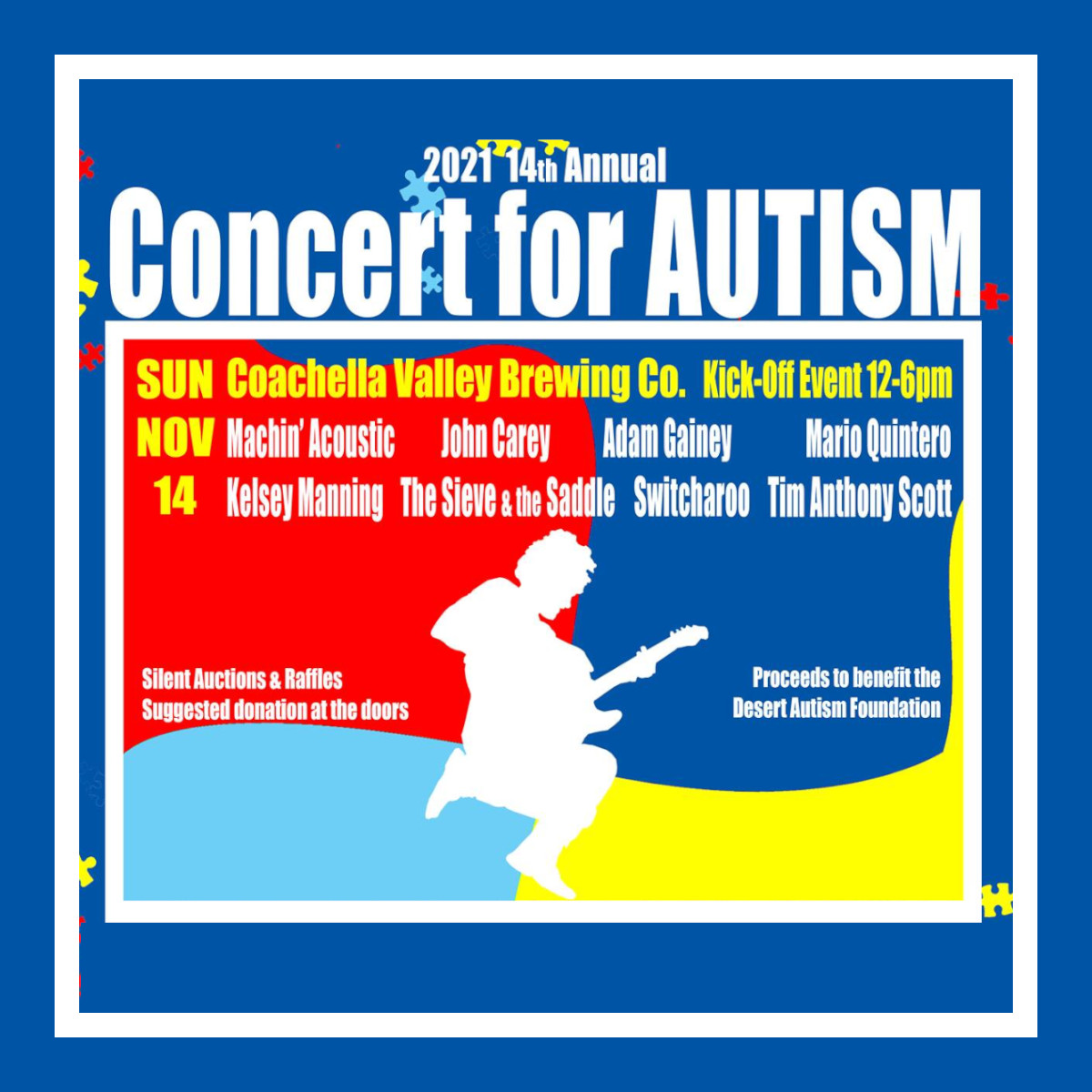 This Sunday! Drink, Eat, and Groove for a good cause!

 #ConcertForAutism Kick Off Acoustic Party in the Beer Garden.

Silent Auction
6 Hours of live acoustic music
Food by Kuma
All Ages