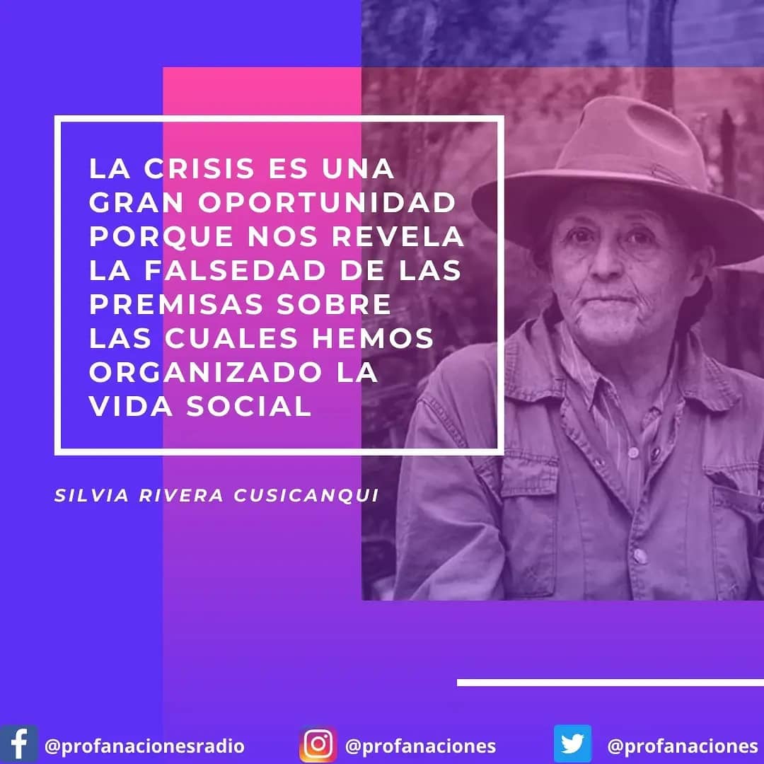 profanaciones's tweet photo. ¿Escuchaste nuestro programa?
#Hoy en #PROFANACIONES hablamos de "Silvia Rivera Cusicanqui. Otro mundo es posible", donde sus conocimientos detonaron otras líneas de pensamiento y conocimiento.
¿Cuáles fueron las frases que más te gustaron? Aquí hay algunas👇 https://t.co/JvpKcPDL43