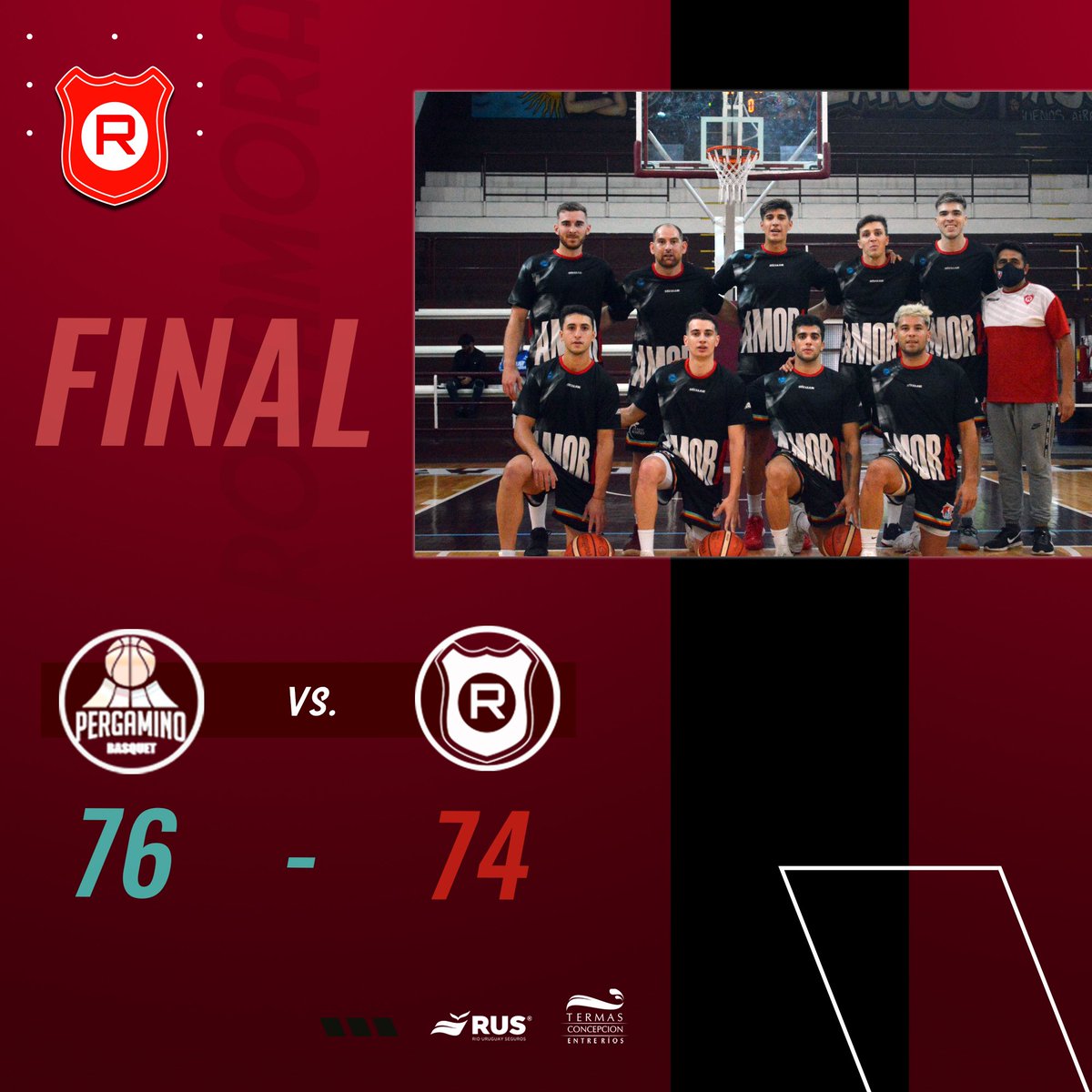 <a href="/LigaARGbasquet/">La Liga Argentina</a>

⬇️ Final del Partido

Rocamora 74 🆚 76 Pergamino Basket

📊 <a href="/Manu5Gomez/">Manuel</a> 25Pts. 6Reb.
📊  <a href="/lacho_6/">Lacho_6</a> 13Pts. 8Reb.

#vamosrojo