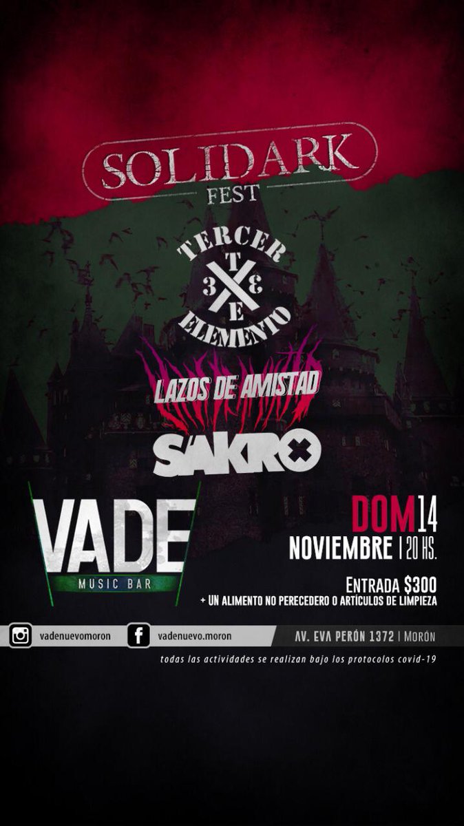 SakroAR's tweet photo. Este domingo vamos a estar en #VaDeNuevo en #Moron con un toque solidario, entre todos podemos ayudar a un comedor!!! Podes reservar tu entrada por @mercadopago al 1123910546. Súmate y ayudanos a ayudar! https://t.co/G6eNxpSuQi