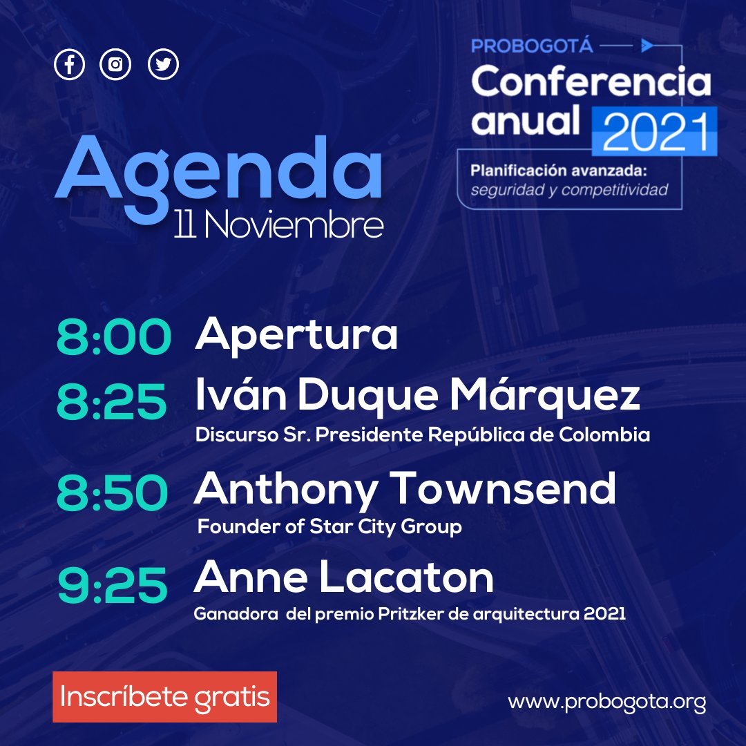 ProbogotaRegion's tweet photo. ✍¡Inscríbete gratis ya! #ConferenciaPBR2021 junto a expertos, analizaremos temas de seguridad y competitividad, y conoceremos la visión de los precandidatos presidenciales en un gran debate. Con el apoyo de @unisabana
https://t.co/2n7jU48cLB 👈#AnthonyTownsend #AnneLacaton https://t.co/lJh4X3BhBO