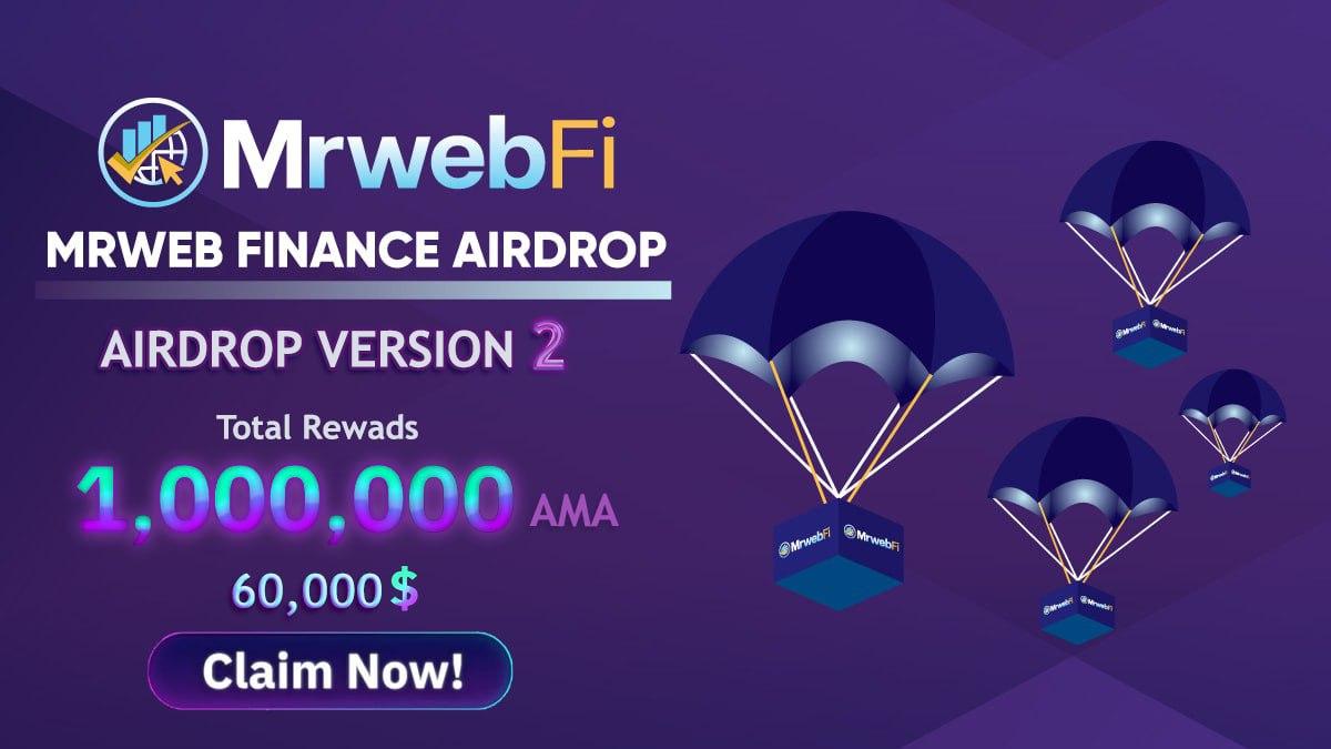 The wait is over!
The much anticipated #BEP20 $AMA  airdrop is LIVE.
Join the airdrop event using the link below: mrweb.finance/rewards/

All fields are required to be selected for rewards distribution. 

#BinanceSmartChain #cryptocurrency #Airdrop