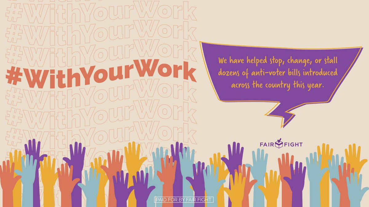 fairfightaction's tweet photo. Throughout 2021, lawmakers across the US pushed anti-voter bills through state legislatures. Due to your advocacy, HUNDREDS of these bills never passed, and the worst elements of many others were revised or removed. 

See some examples of the progress we've made #WithYourWork 🧵 https://t.co/HGD0EUJrwO