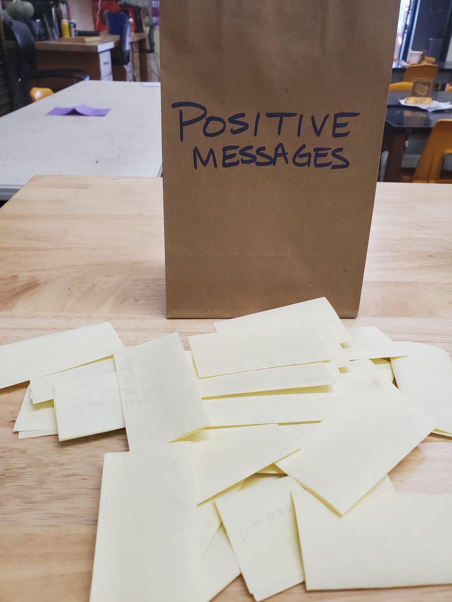 We could all use some extra positively.  Ss were challenged to write a positive message and add it to the bag.  Then when someone needs a boost, they can just grab a note from the bag.  When reading them at lunch, they certainly lifted my spirits!