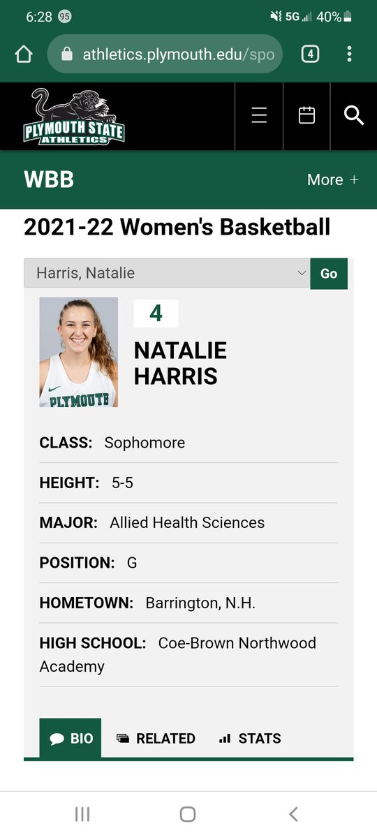 Congrats on one of our own. Natalie starting her season for Pylmouth State. So proud. We will be watching.