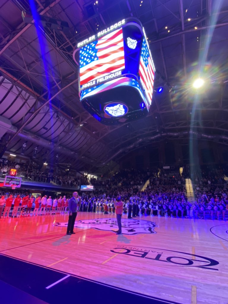 ButlerMBB's tweet photo. Stan Howard, who some around here know as Matt’s father, on the anthem tonight. Always a good sign for the Dawgs. #ButlerWay https://t.co/Y10WGSlUa6
