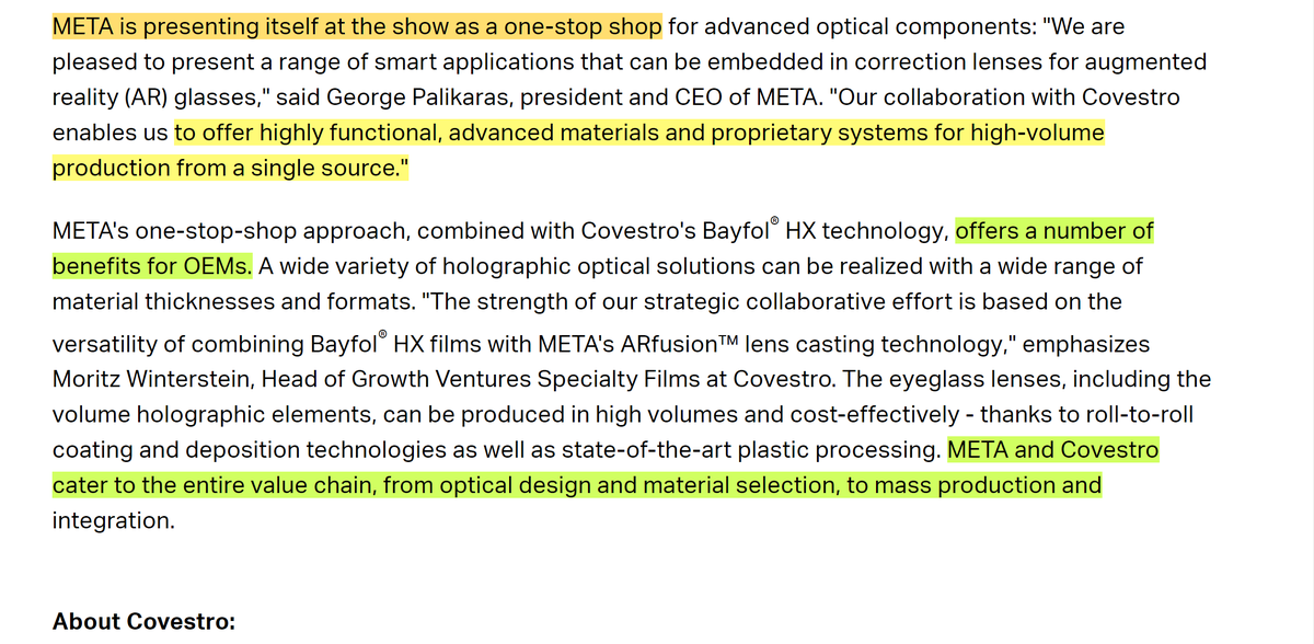 SterlingStocks6's tweet photo. $MMAT Covestro is pumped for tmr.. &amp; of course Beyondddd.. "Cater to ENTIRE value chain..." #OneStopShop #FirstToScale #GoBeyond #ARfusion https://t.co/TKRSI2Xltx