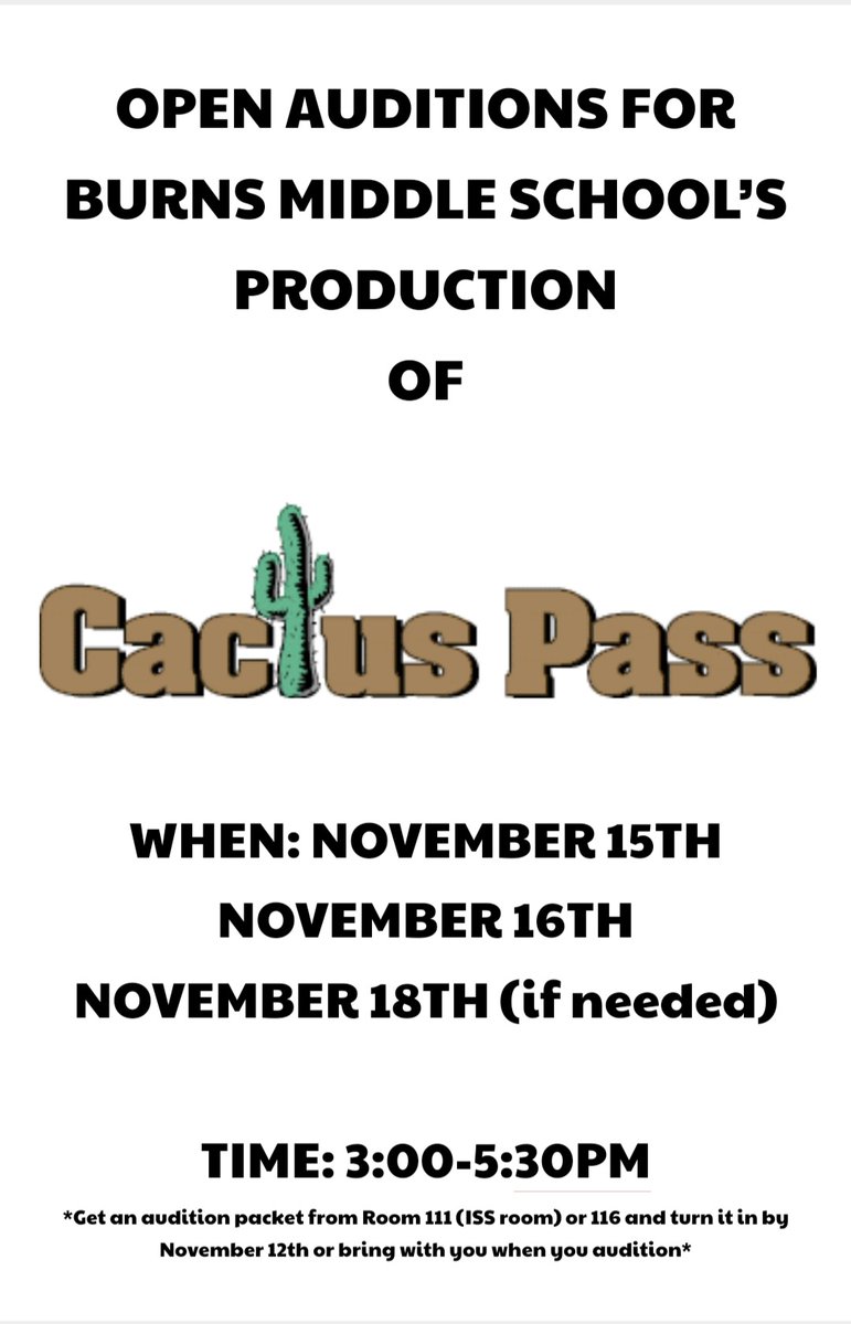 Auditions are finally here!!! Join Google Classroom for more info or if you have questions.
code: zsnubmp