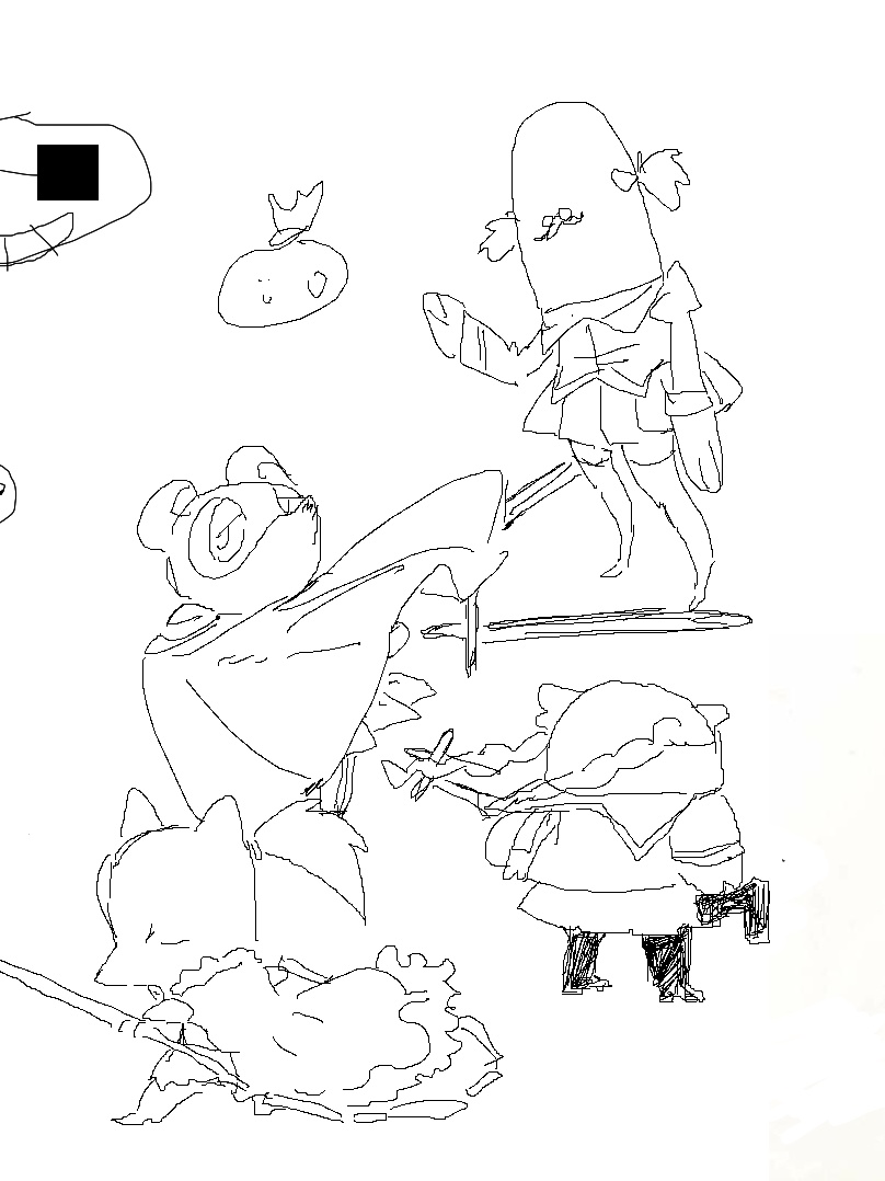 our blathers brewster story ended up splitting into alternate timelines so we drew blathers as homura. Isabelle was going to be mami but I didn't remember what she looked like enough to draw her 