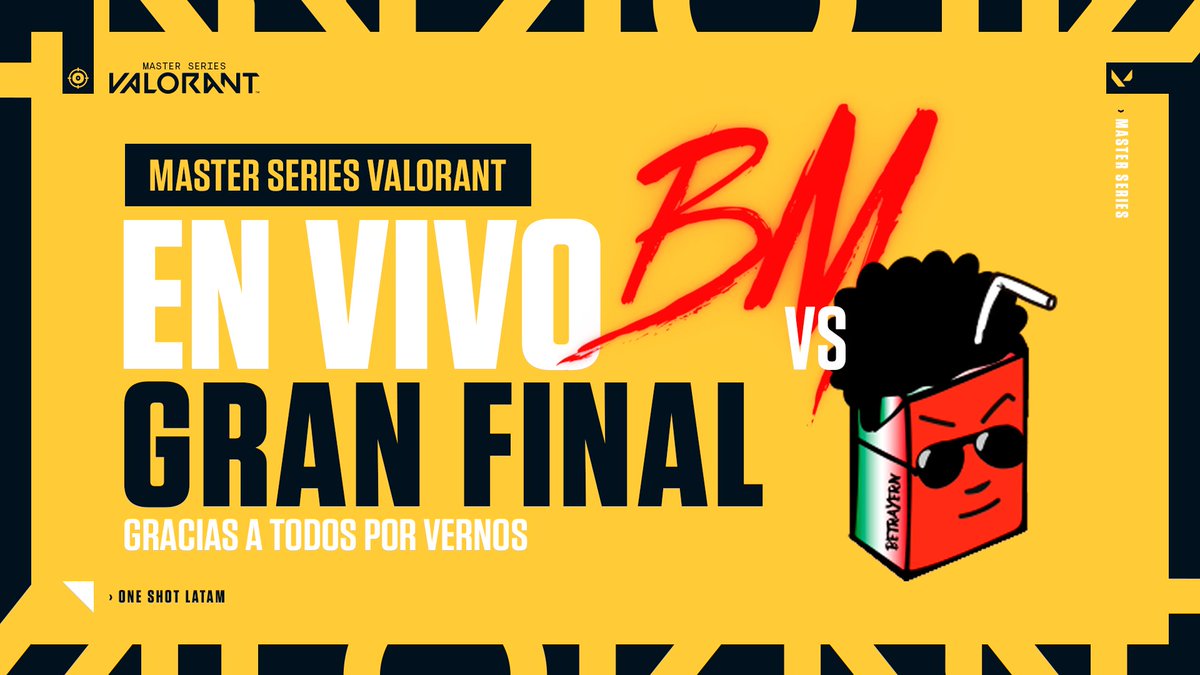 ¡Ya estamos en vivo!
Ven a ver la gran final de la #MasterSeries 🔥 de #VALORANT 
<a href="/BorderMonsters/">BORDER MONSTERS 😈</a> VS <a href="/funkboings/">FUNKBOINGS🇲🇽</a> lo darán todo en este BO3 🔥🔥
📺 twitch.tv/oneshotlatam