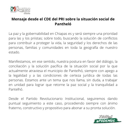 📌Mensaje desde el CDE del PRI Chiapas:
