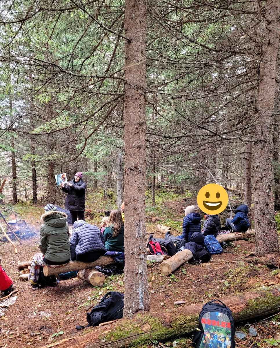 Into the woods we go! <a href="/teacherkelseyy/">Kelsey MacDonald</a> sharing the story "We are Water Portectors" while a creek flowed beside us. I am so thankful to have been invited along for this experience!