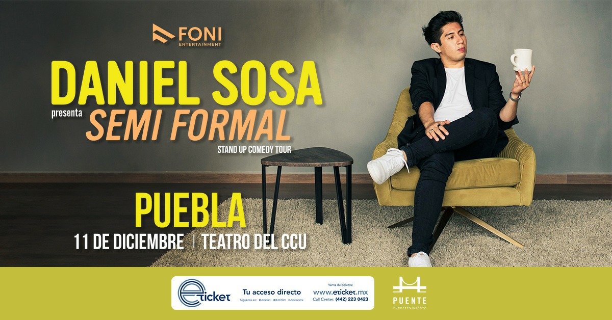 puente_mx's tweet photo. ¡Tenemos nueva fecha con @danielsosafado!🔥
Nos vemos el 11 de diciembre en el Teatro del CCU #Puebla para pasar un buen rato en el #Semiformal Stand Up Comedy Tour💥

👉🏼Compra tus boletos en https://t.co/ksSo9DOAHR 🎟️

*Venue con aforo limitado y medidas sanitarias

#DanielSosa https://t.co/HHu8s6iU3S
