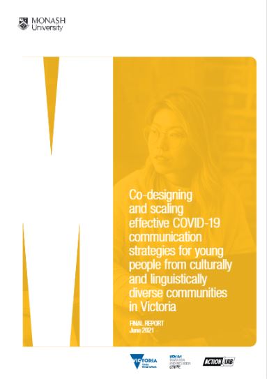 MigrationMonash's tweet photo. Our new report 'Co-designing effective COVID-19 comms with CALD youth' is now publicly accessible.

Read the report here: https://t.co/ijKTGPfjJ8

Read the exec summary here: https://t.co/eeBDTLG7N5

See the playbook here: https://t.co/xILGVGqGd4

@VicGovDFFH #ActionLabMonash https://t.co/nX5ut4Kh2F