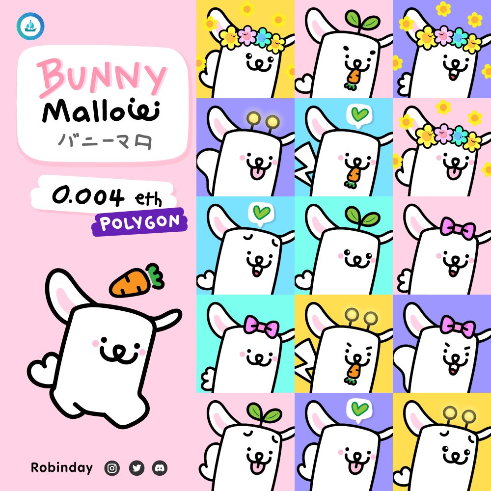 robindaygo's tweet photo. Bunny Mallow • バニーマロ
(Bunny + Marshmallow)
どうぞ よろしく。 

เอ็นดูน้องด้วยนะคะ ❤️

Available on Opensea
🔥Just 0.004 Eth! (Polygon) 
https://t.co/rc8Y4Gxxfa

#nftthai #NFTThaicommunity #opensea
#NFT #NFTs #crypto #NFTJapan https://t.co/eVQ3mU2lJA