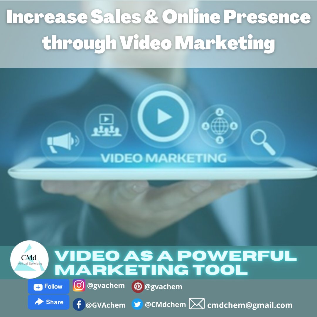 CMdchem's tweet image. Video Marketing Statistics you need to know
✅Video Content
✅Marketing Tool
✅Videos on Social Media
✅Video Marketing = Profit
✅Video in Purchasing Decisions
✅Popularity of Video
Invest in Video Marketing, email me 📧gvachem@gmail.com
#CMdVirtualServices #videomarketingtips