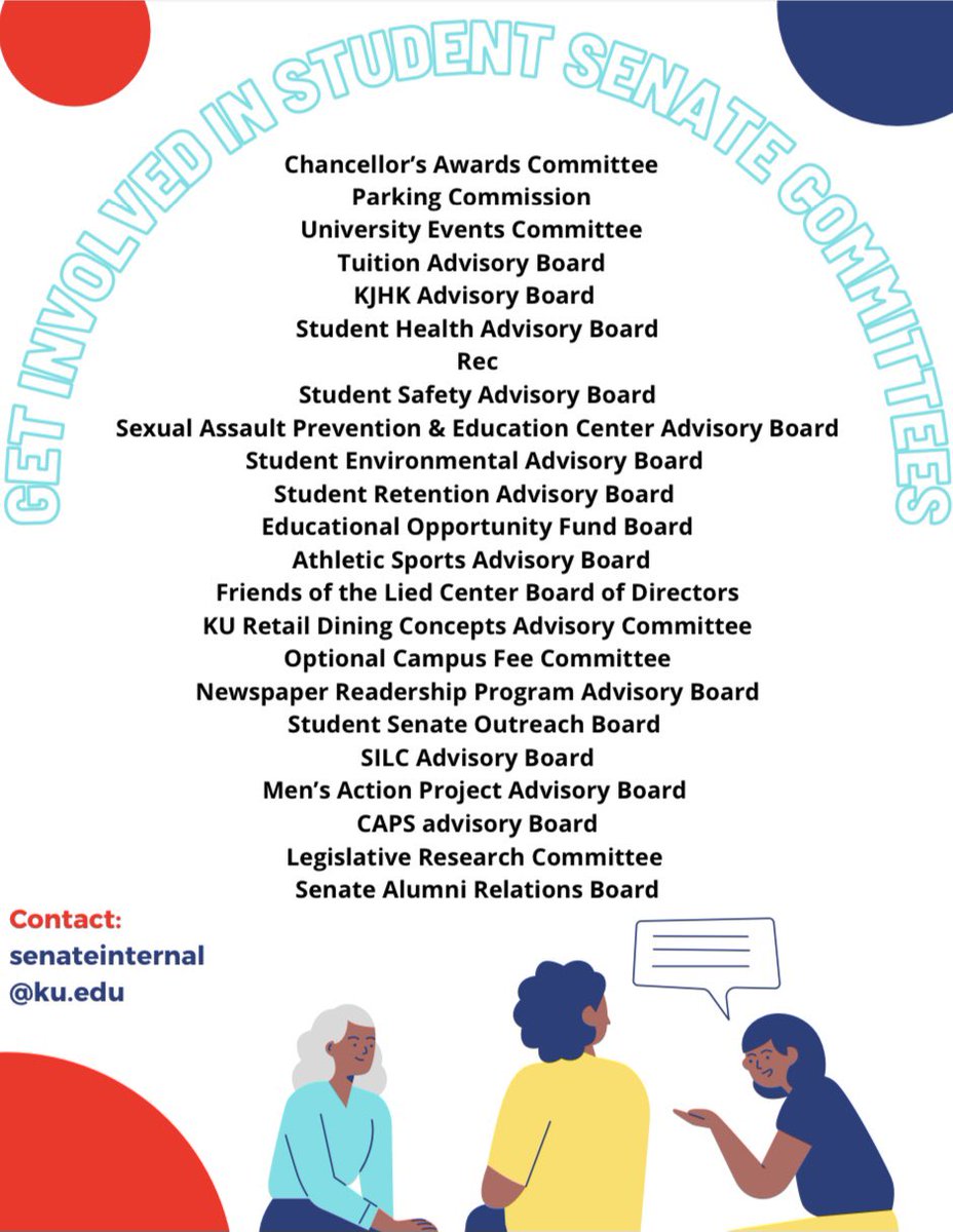 One of the great things about being SBP is appointing fellow students to all the awesome committees/boards that are under Student Senate and work to advocate for all the services on campus. Interested? Please reach out to senateinternal@ku.edu & get connected! @KUSenate #kusenate