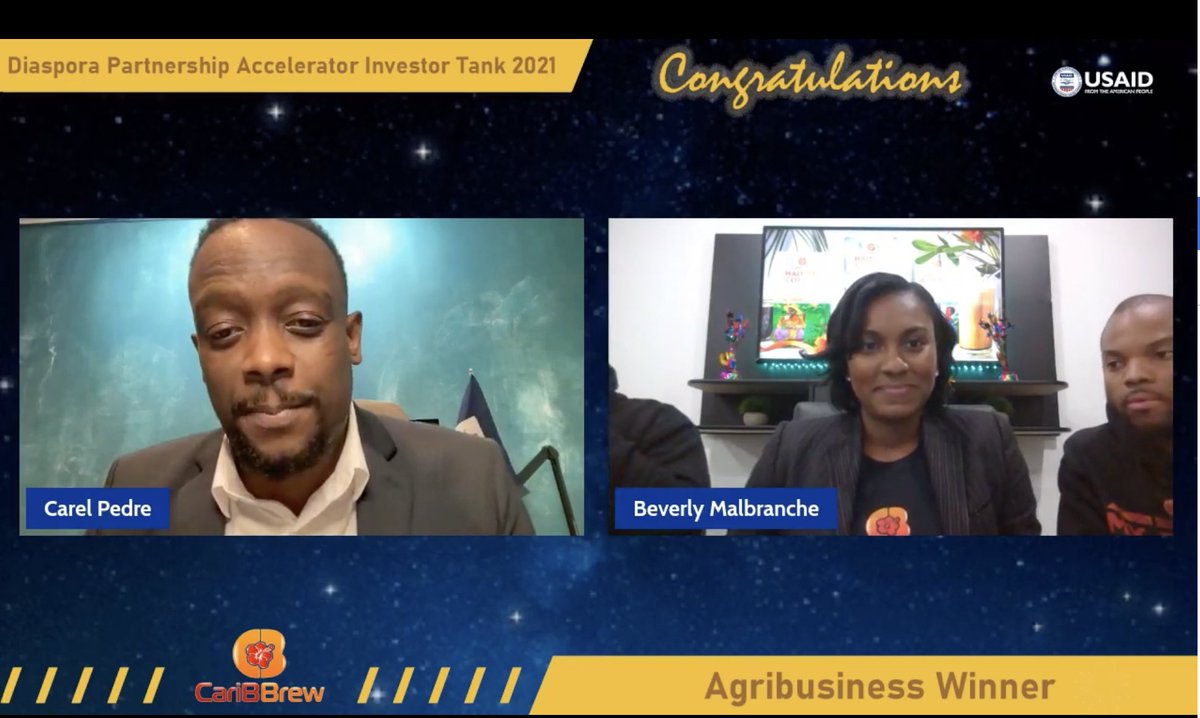 Congratulations Caribbrew! The winners of the Agribusiness sector - DPA Investor Tank Competition 2021. youtu.be/vvVxYfGblIM #USAIDSavesLives #hrainvestortank2021 #diaspora #Haiti