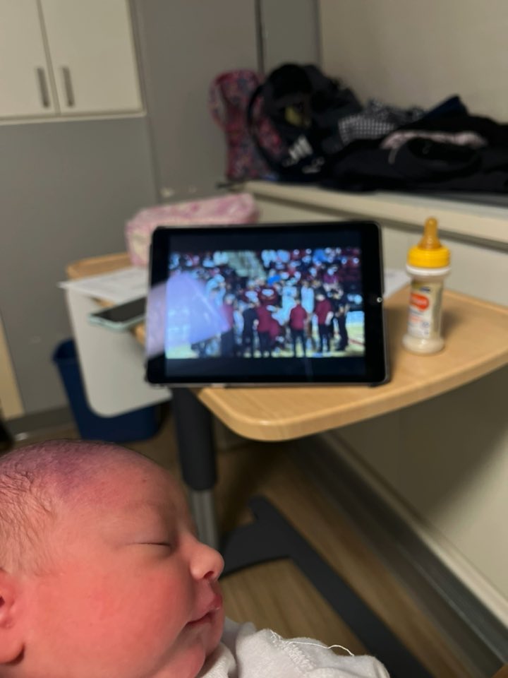 jgoldsmith329's tweet photo. @CurryHicksSage Hospital with the newborn. Experiencing UMass basketball at its finest. https://t.co/oDpv8PEaP5