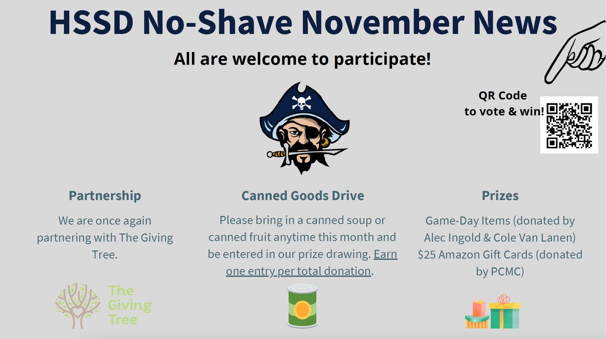 HSSDMovember's tweet photo. Week #2 Vote - What do you want our participants (those that are willing) to shave their beards to look like at the end of #HSSDMovember? Visit https://t.co/vv5aJCbSGi to vote. Want to earn an extra vote? Donate canned goods at your school to support the @GivingTreeHSSD! https://t.co/z22sMOCj8I