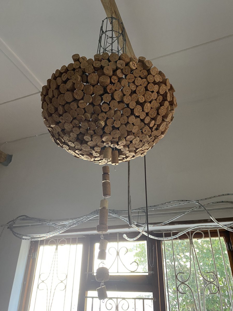 umcebodesign's tweet photo. Beautiful blue skies so we paint blue and green door stoppers and we make a chandelier. Please keep all your wine corks for me- need a lot for this chandelier 🙏 https://t.co/RFxPuLsVuW