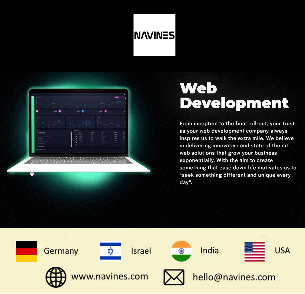 navinesworld's tweet photo. Web Development Company - @navinesworld
Navines gives you wings to fly away with you digital web development. We have decade plus experience team who escalate custom website development service. For more visit our website https://t.co/sKVNoDXdYp
#webdevelopmentcompany #navines https://t.co/qAkZuno2uu