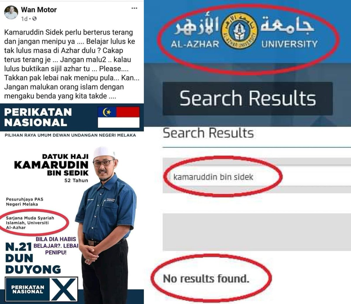 aytsworld's tweet photo. Bila dia habis belajar? Tengok result di Universiti Al-Azhar tiada nama dia. Nak dapat undi jadi sanggup nak tipu sijil eh? 

Dasar lebai penipu! https://t.co/Nku0FGIlXN