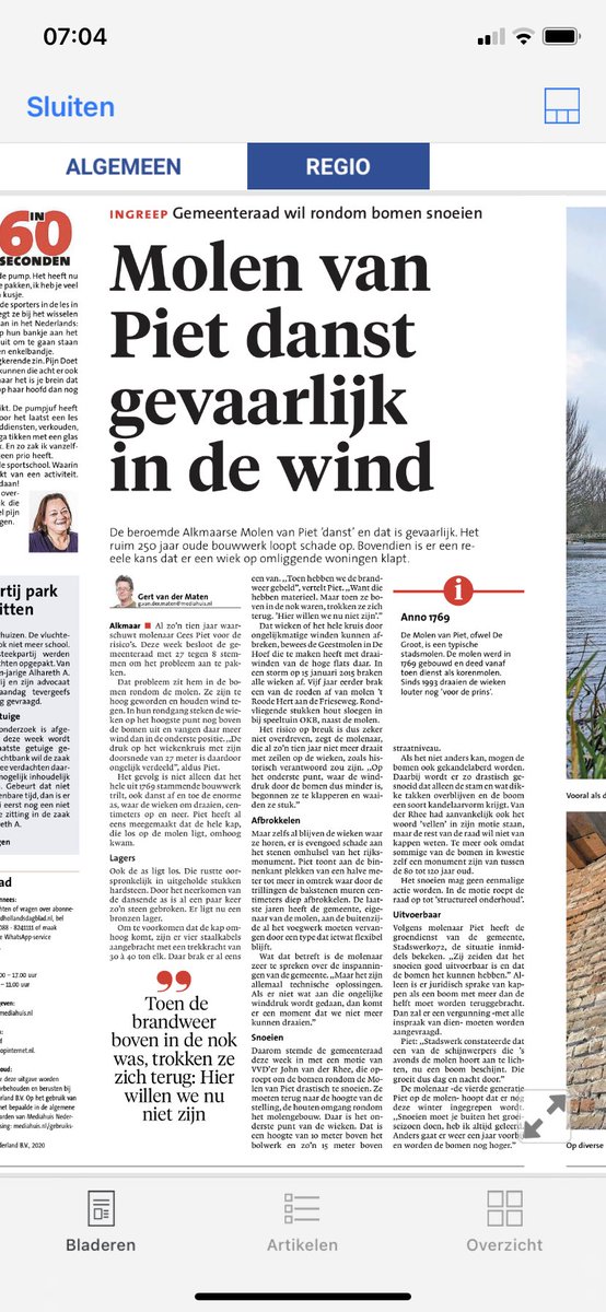 JohnVVD's tweet photo. Mooi artikel @nhdagblad door @vdmaten over het hoe en waarom van mijn aangenomen motie @RaadAlkmaar om de Molen van Piet weer veilig in ere te herstellen, en weer vrolijk en ongehinderd te kunnen laten draaien #historischerfgoed #windgang #binnenstad https://t.co/TwyhnBBP5r