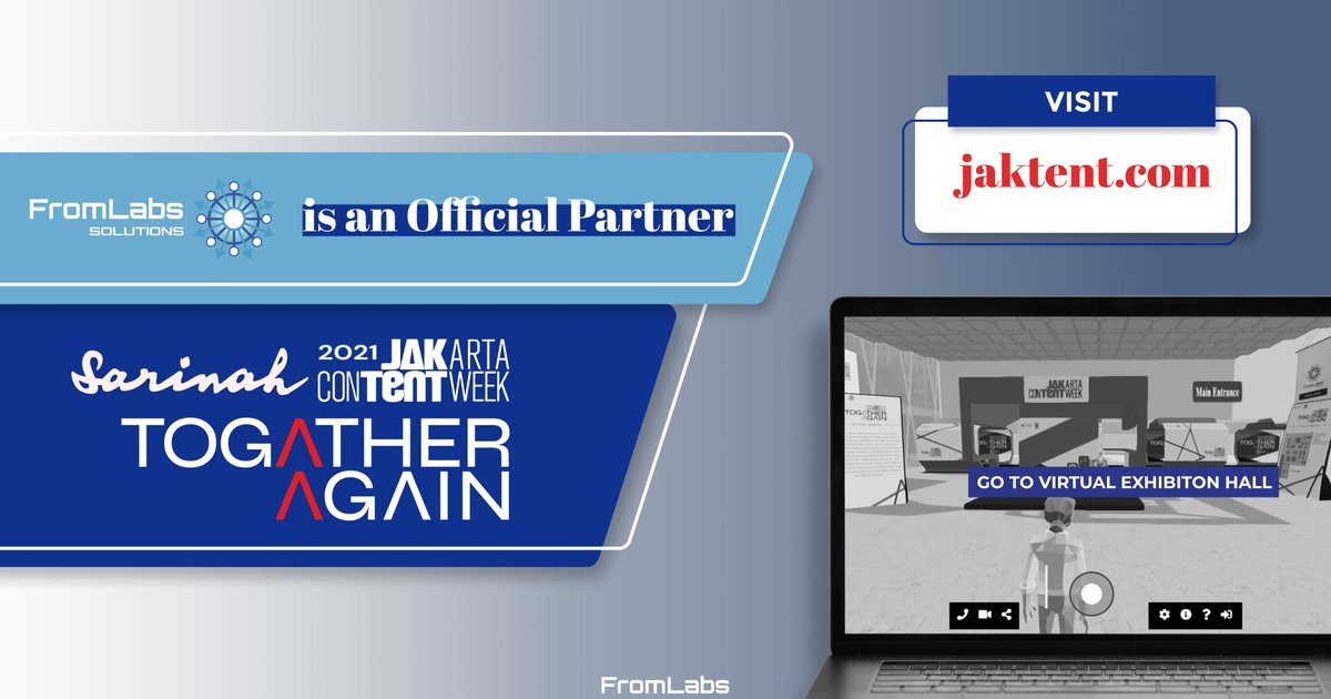 FromLabsNews's tweet photo. We are happy to announce that FromLabs' are taking a part for this year 2021 Jakarta Content Week!
As #jaktent2021 official partner, FromLabs provide various system including the virtual space of exhibition hall!
See you at #jaktent this week! https://t.co/zvgA7picFv
