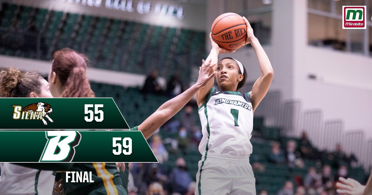 BinghamtonUWBB's tweet photo. VICTORY! Denai Bowman scores a career-high 23 points to lead the Bearcats to a 59-55 season-opening win over Siena! #BingPride #AEHoops https://t.co/wqNhaV3D6f