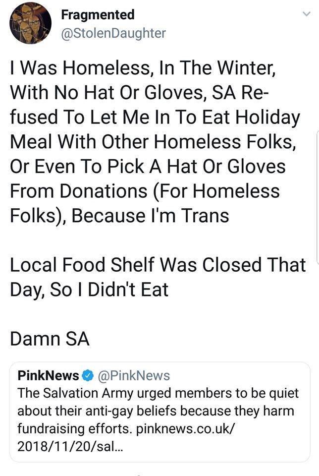 Trydianth's tweet image. Don’t donate to Salvation Army reminder.