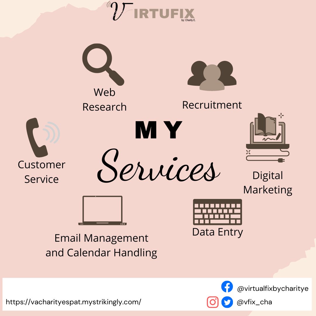 vfix_cha's tweet photo. Hey there! Welcome to Virtufix by Charity E. where I help businesses grow and connect to the online world through general virtual assistance. 

Book a call now 📱:
Website: https://t.co/tNY1H5m0K3

#virtufix #virtufixbycharitye #generalvirtualassistant #fulltimeva https://t.co/a3qhRMOC1Q