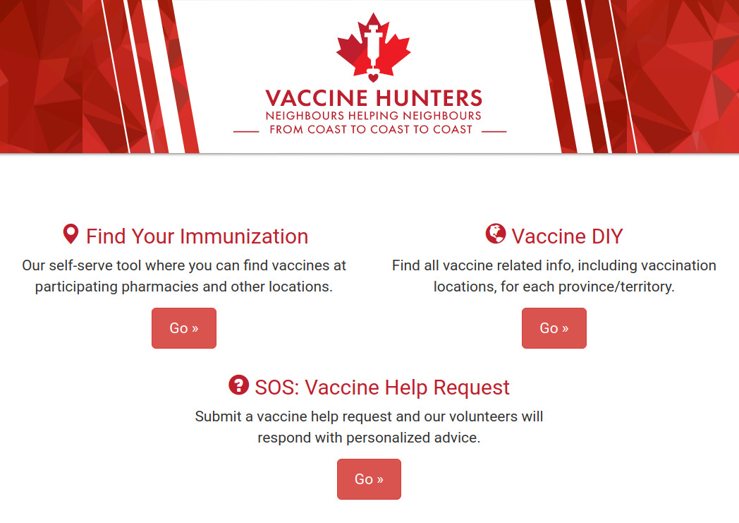 [CA] Reminder: if you need help booking a vaccine, we offer self-serve tools at vaccinehunters.ca 

Need help calculating a third dose date? vaccinehunters.ca/dateme

Need help finding a vaccine? vaccinehunters.ca/sos
#COVID19CA #vhcCA